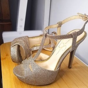 Gold glittery heels